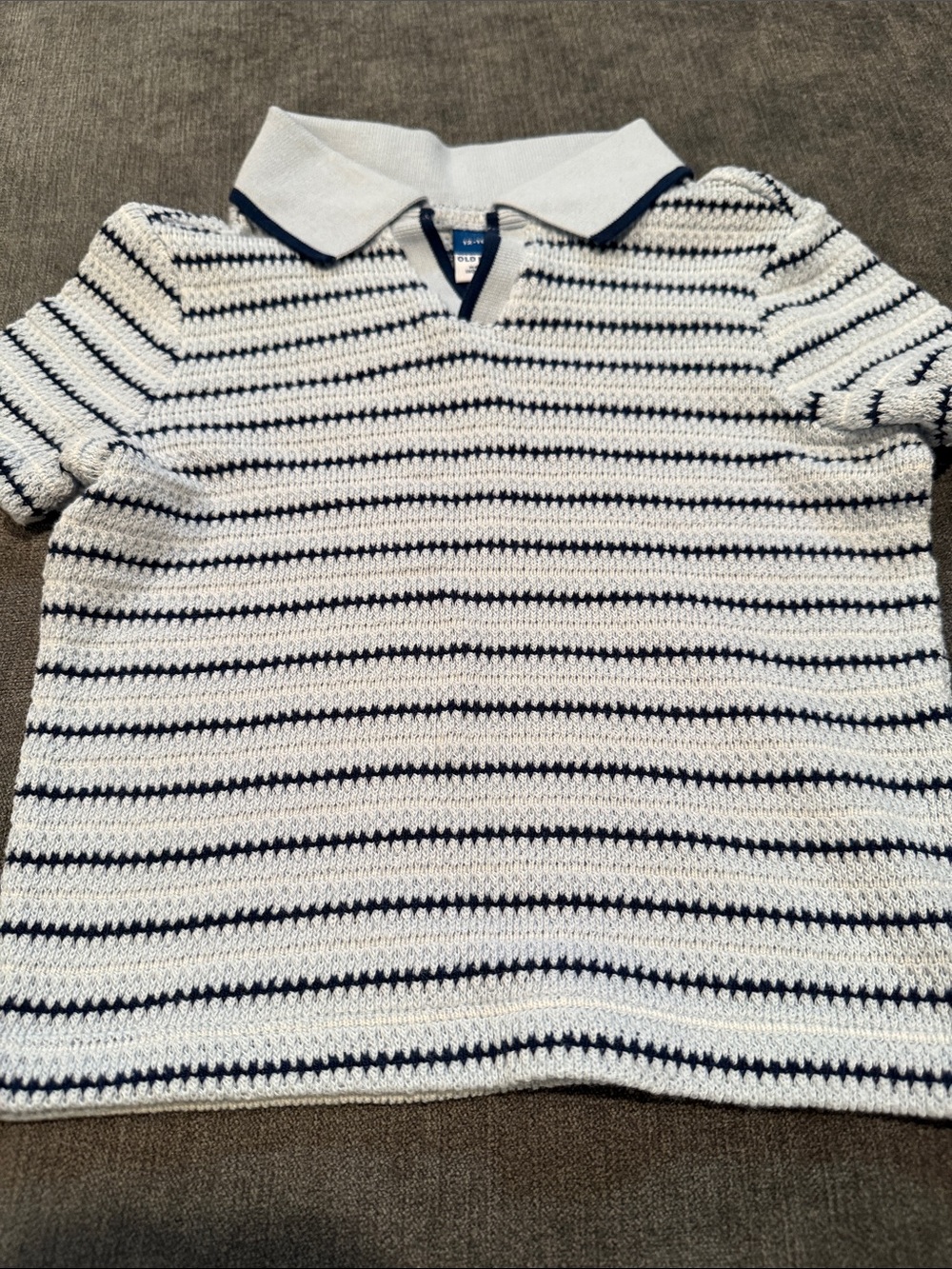 Old Navy White & Navy Striped Knit Polo
